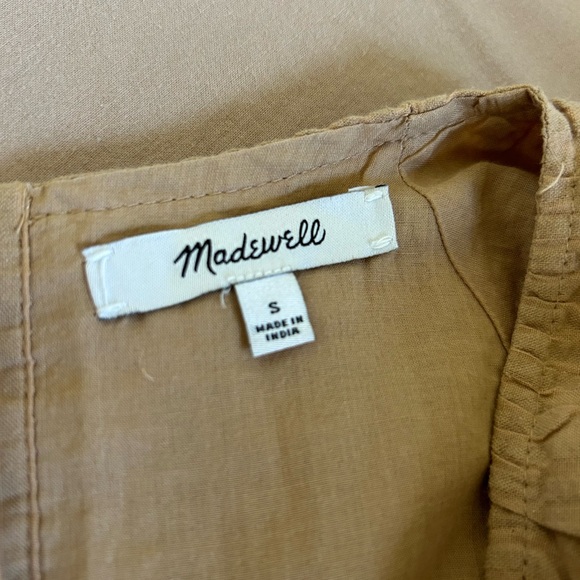 Madewell Seersucker Cut Out Midi Dress with Puff Sleeves in Tan - Picture 8 of 10